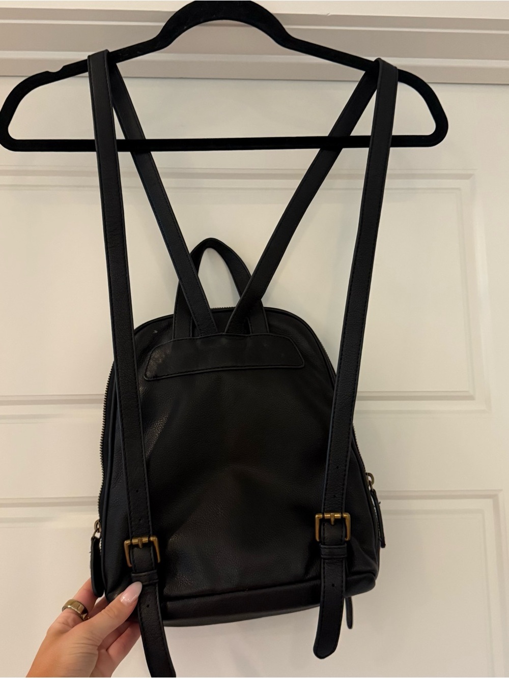 Margot Black Mini Small Leather Square Backpack 11.5" by 9" Travel Adjustable - Picture 5 of 9
